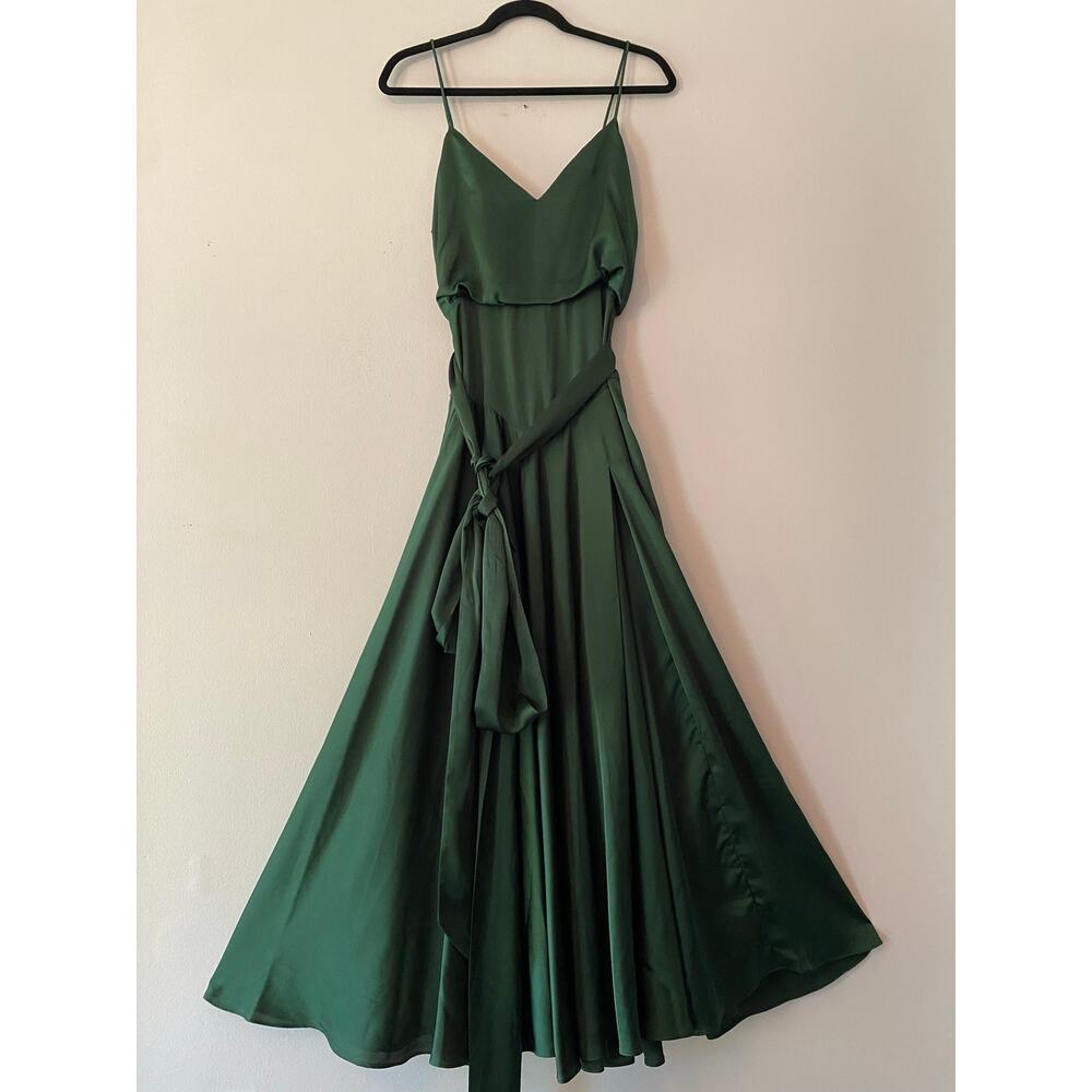 Fame and Partners Deep Green Satin Maxi Dress